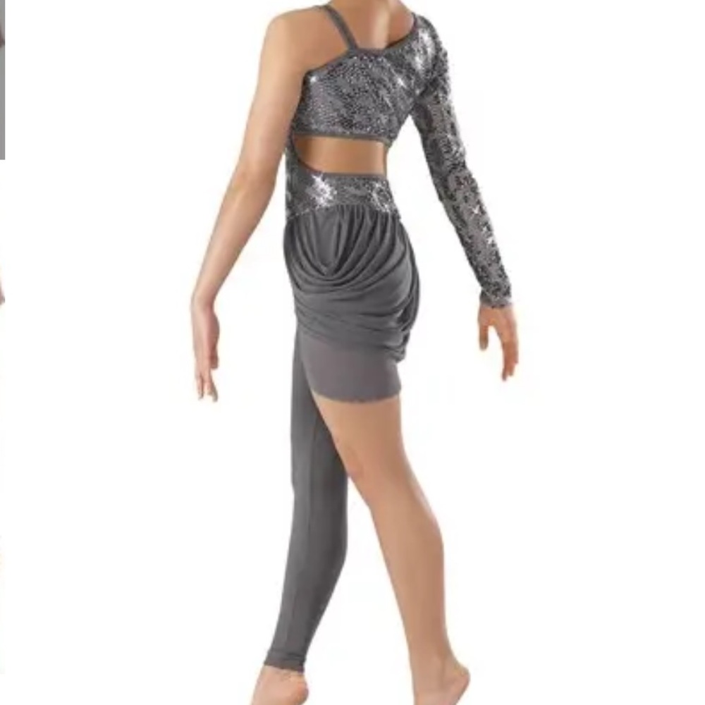 Weissman Silver Sequin Asymmetrical Dance Costume